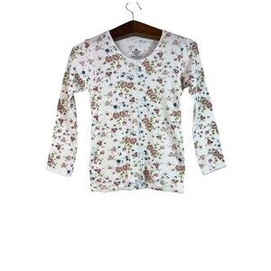 Indera Womens Floral Thermal Waffle Knit Long Sleeve Top Small Cottagecore White